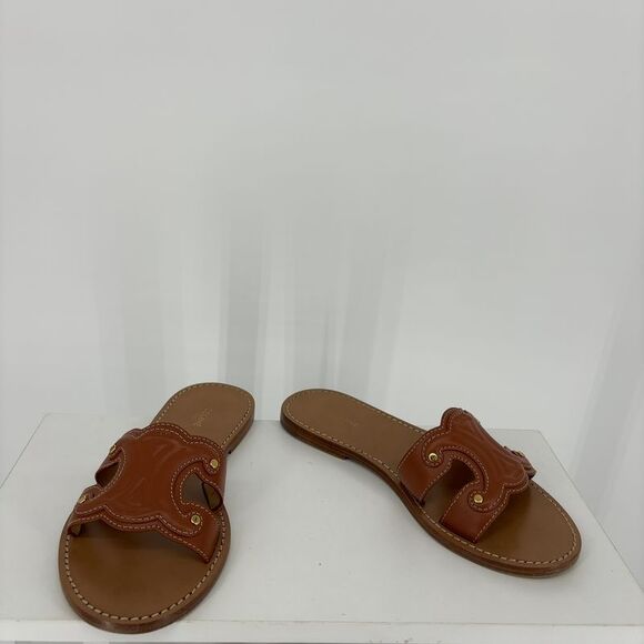 Celine Shoes - Celine Triomphe Mule In Calfskin Leather- Size 36.5